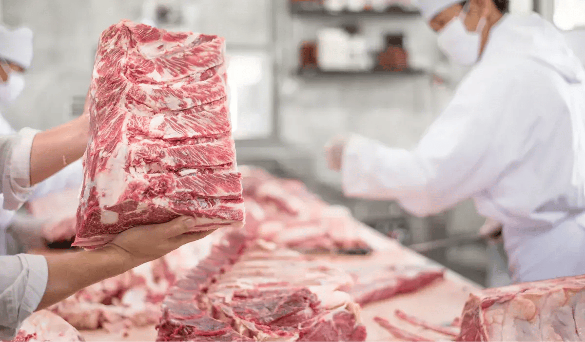 Imagem de carne embalada na indústria de proteína animal